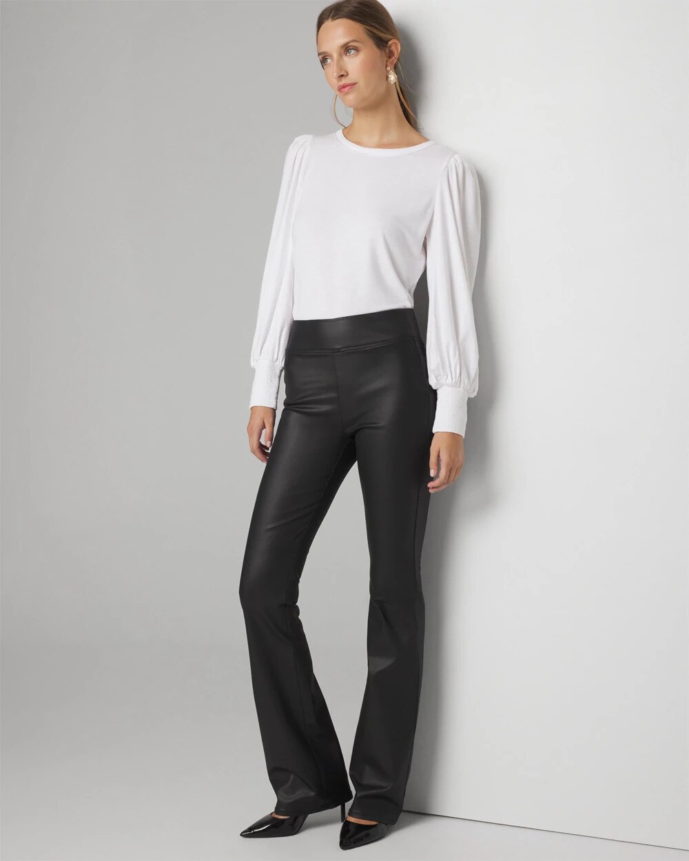 Petite Extra High-Rise Coated Pull-On Flare Jeans | White House